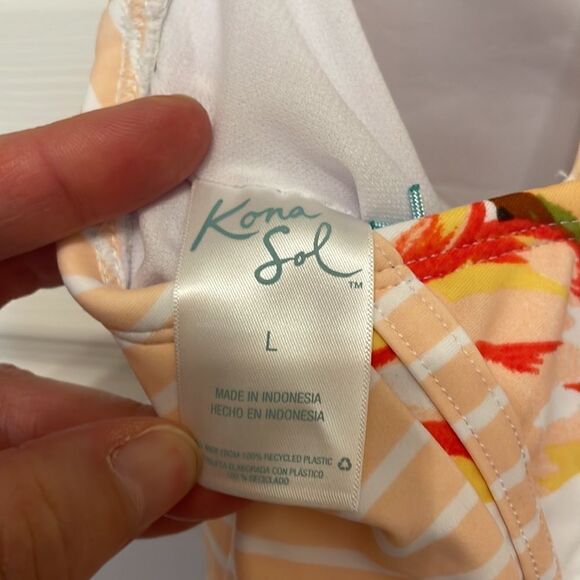 Kona Sol Floral & Striped High Coverage One Piece Swimsuit, NWT - Picture 7 of 11